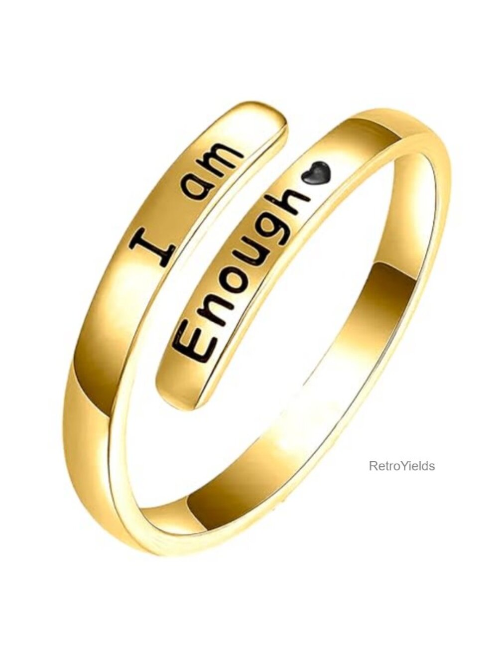 925 Sterling Silver I am Enough Ring 14K Plated Adjustable Open Band